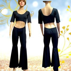 Black Unitard adult dance wear performance showcase jumpsuit outfit  women Large